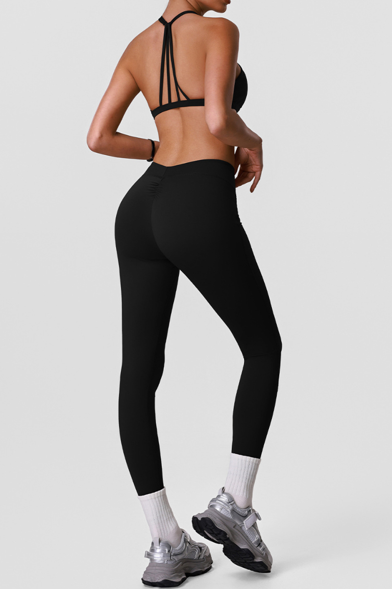 Women's Halterneck Bra And Pleated Leggings Sports Yoga Sets