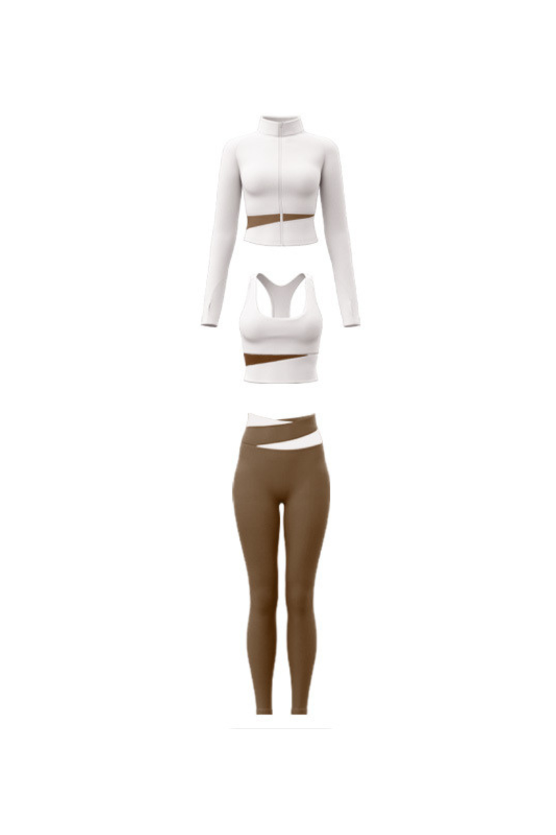 Women Color Block 3-Piece Sport Sets:Bra & Jacket & Leggings