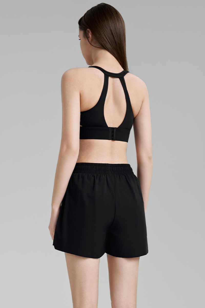 Women's Mesh Panel High Impact Bra & Shorts 2-Piece Set