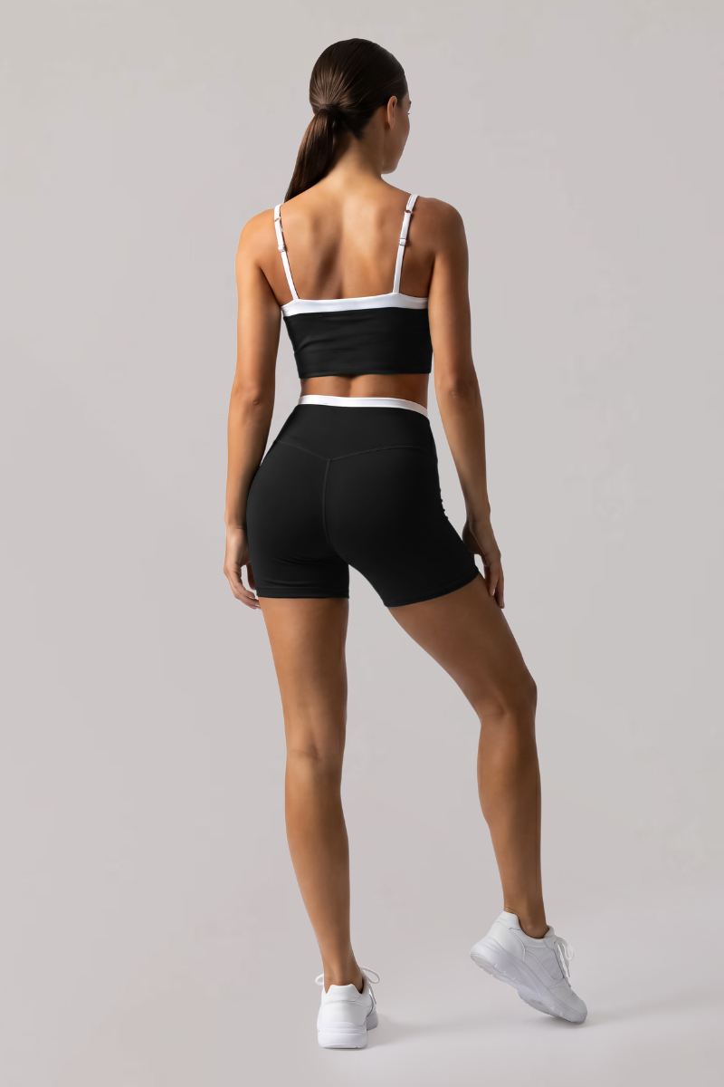 Women's Athletic Sets:Thin Straps Bra And High Waist Shorts