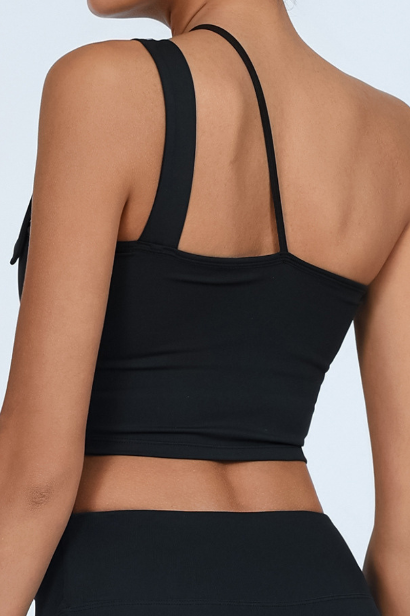 Women's Asymmetric One-Shoulder Cutout Cropped Sports Top