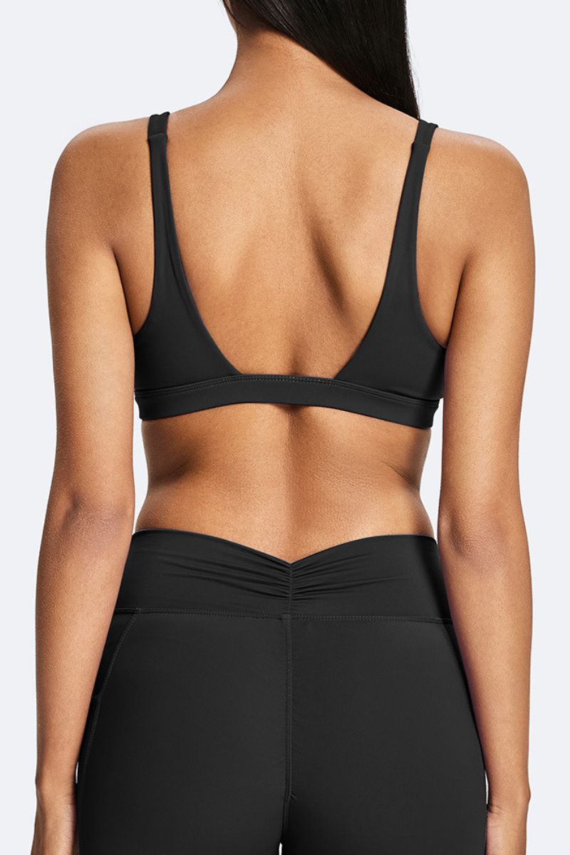 Women's Deep V Neck Removable Pad Wide Straps Sports Bra