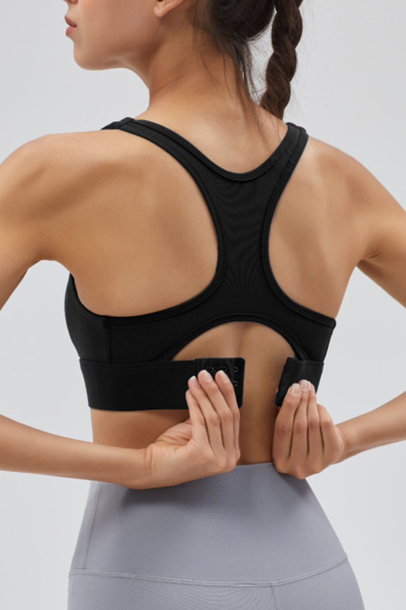 Women's Front Zipper Racerback Back Mesh Panel High Impact Sports Bra
