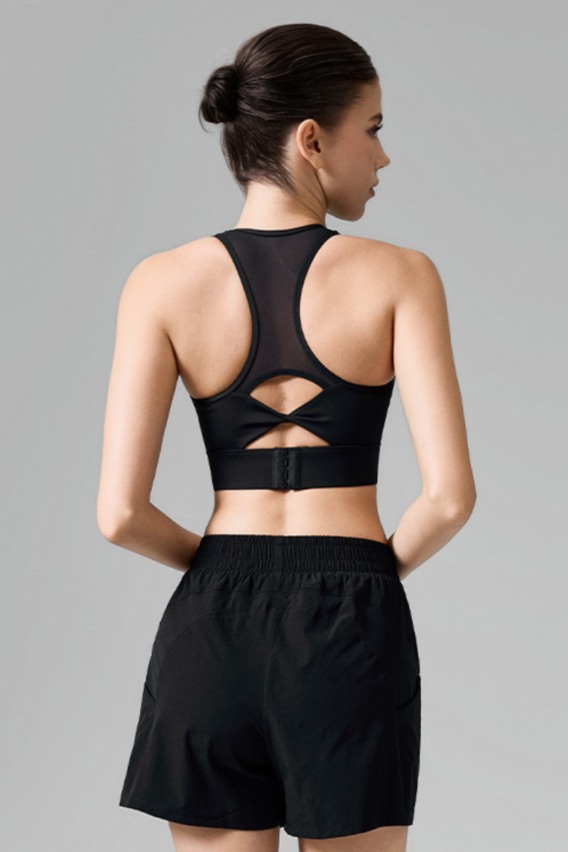 Women's Mesh Panel Racerback Bra And Shorts Two Piece Sets
