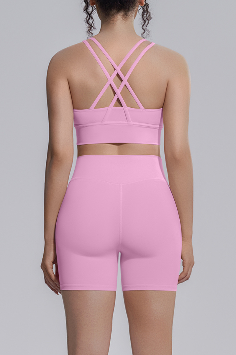 Women's Athletic Yoga Sets:Cross-Back Bra And Shorts