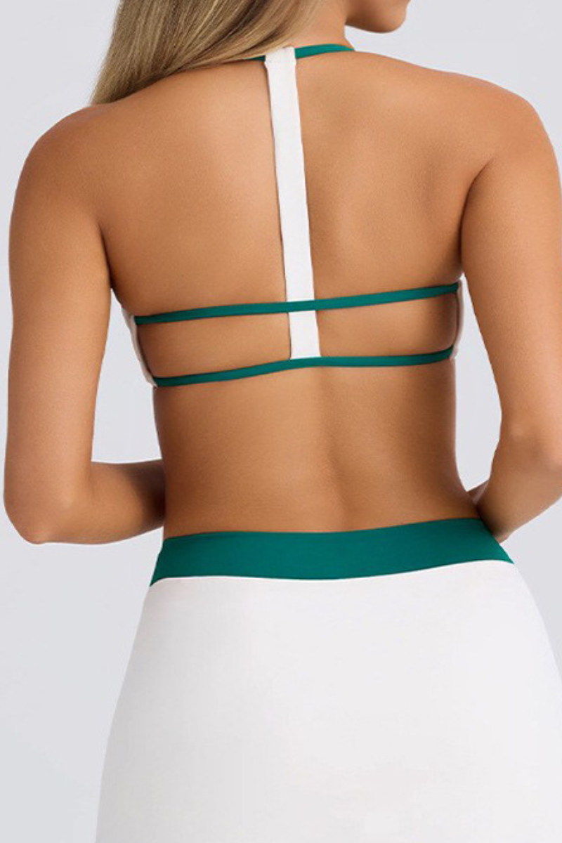 Women's Contrast Halter T-Back Square Neck Sports Bra