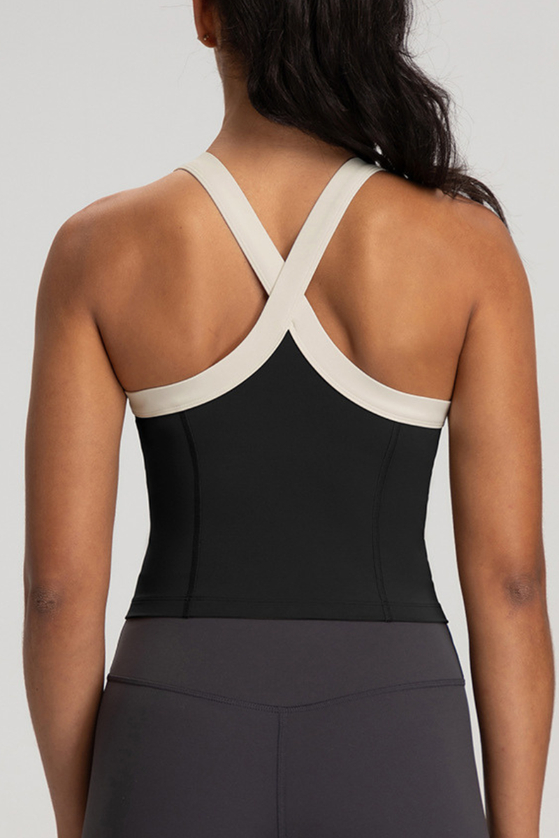 Women's Color Block Cross Back Padded Sports Tank Top
