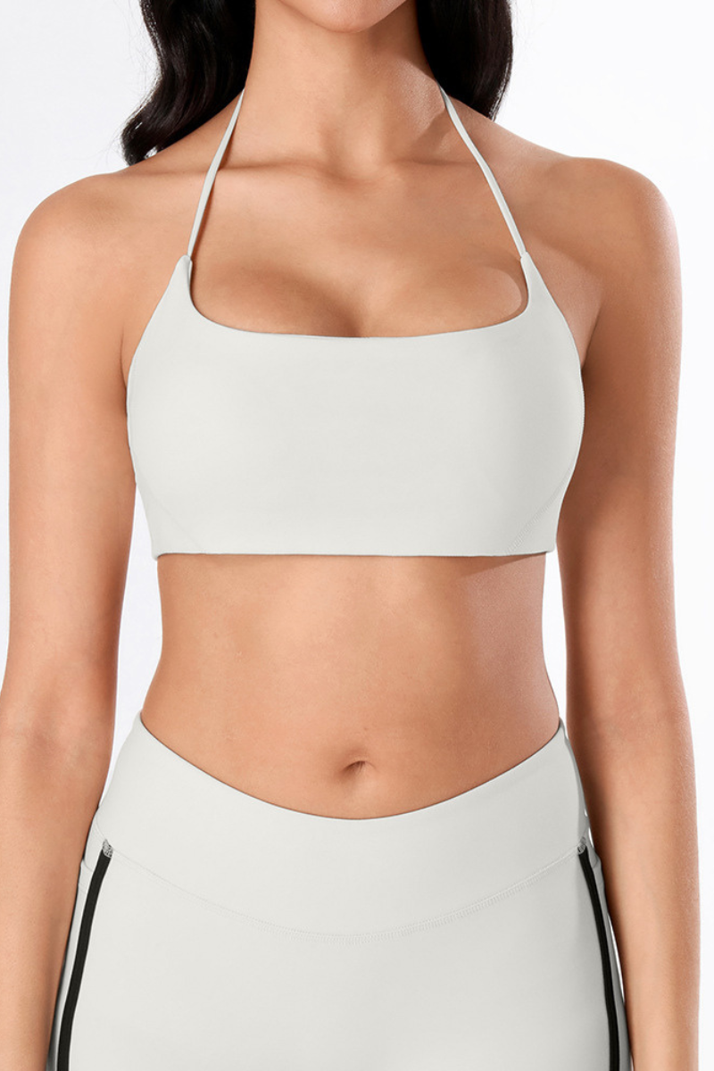 Women's Athletic Square Neck Tie Halter Backless Yoga Bra