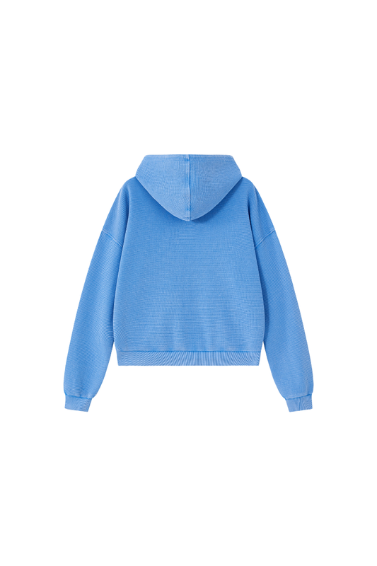 Unisex Fall Vintage Washed Waffle Full Zip Up Hooded Jacket