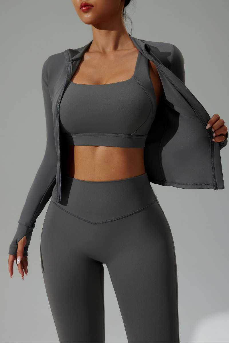 Women's 3-Piece Set :Jacket Sports Bra &Jacket & Leggings