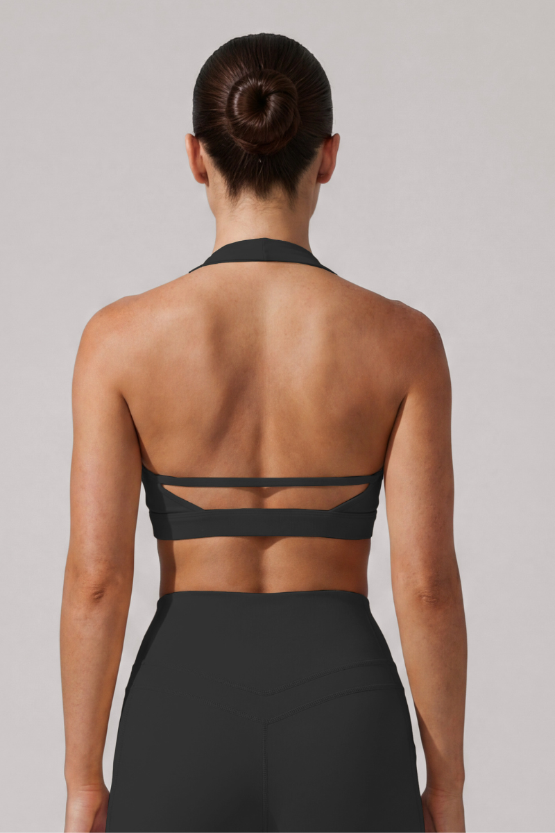 Women's Cutout Halterneck Hollow Back Solid Sports Bra