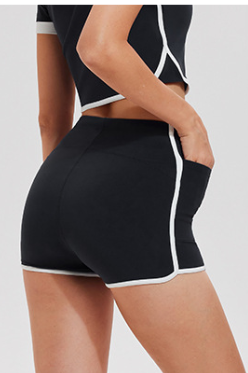 Women's Contrast Trim Drawstring Side Pocket Fitness Shorts