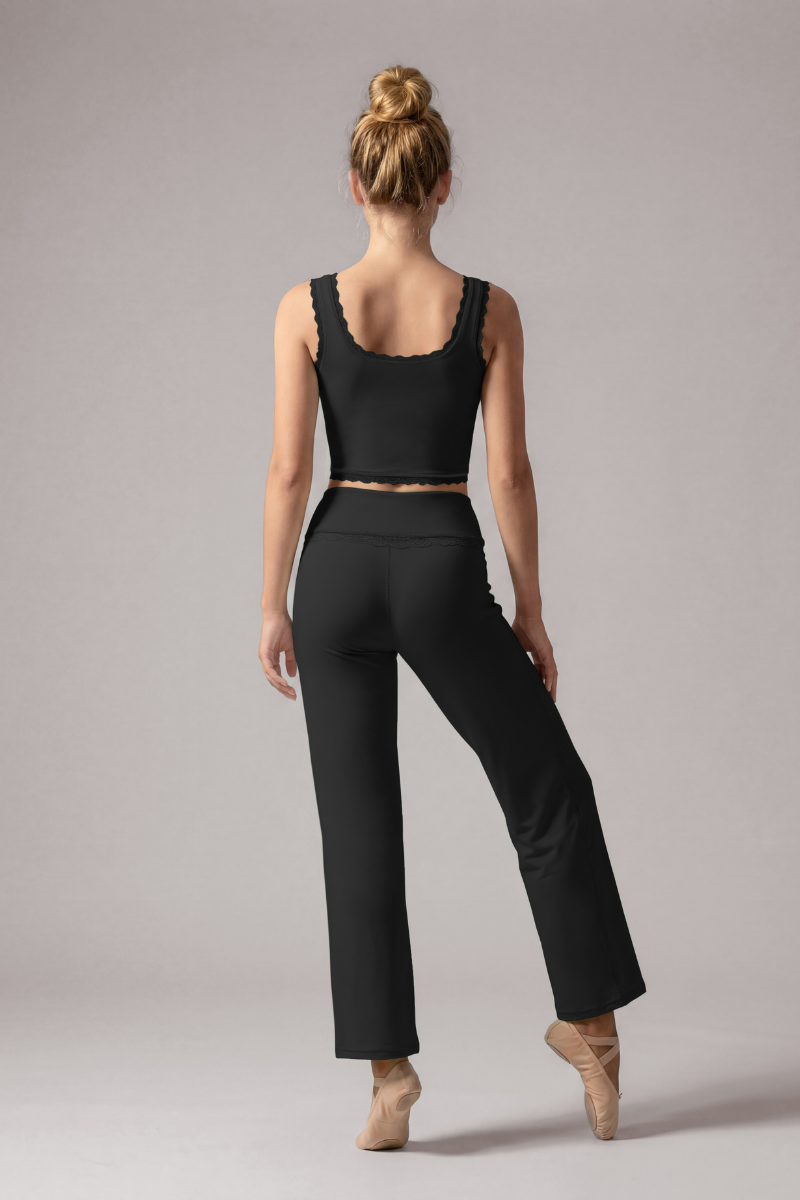 Women's Lace Trim Tank Top And Wide Leg Pants Workout Set