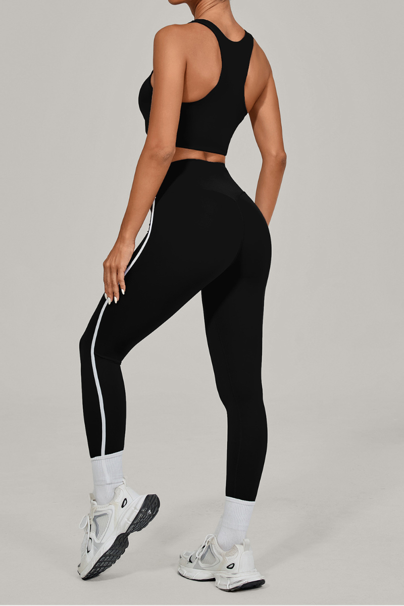 Women Athletic Sets:U-neck Cropped Tank Top And Leggings