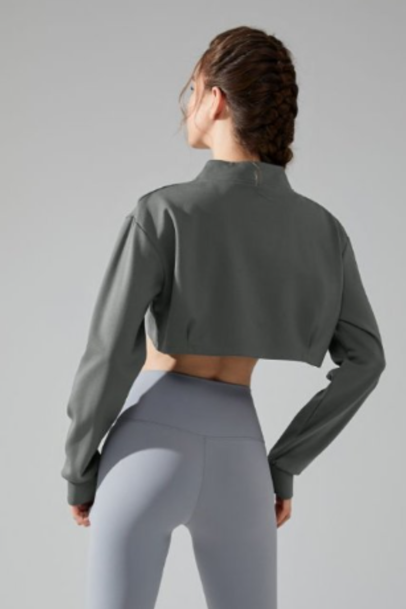 Women's Mock Neck Full Zip Cropped Loose Athletic Jacket