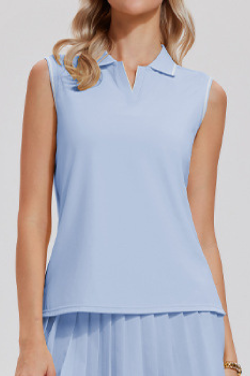 Women's Color Block Sleeveless Polo Athletic Tennis Tank Top