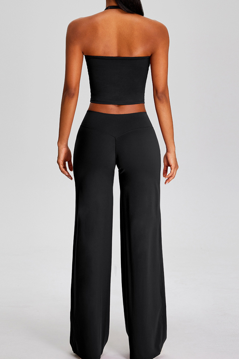 Women's Athletic Sets:Halter Triangle Cup Tank Top & Pants