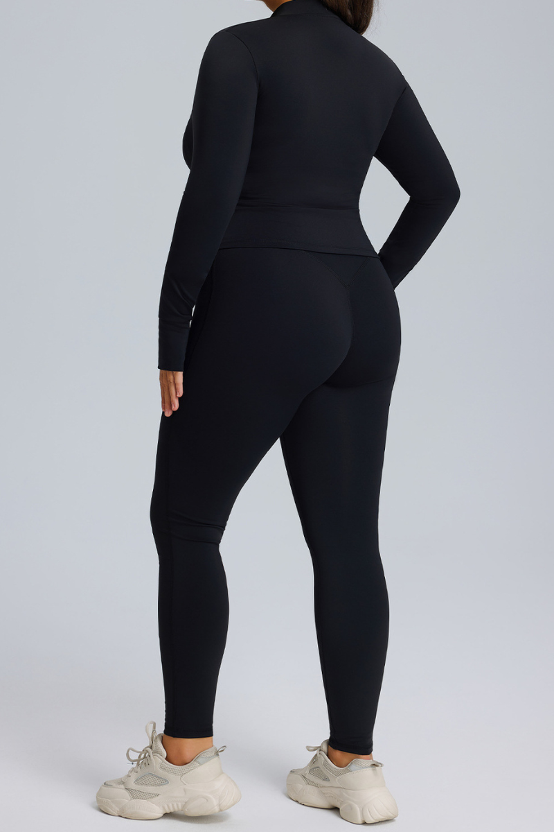 Plus Size Women's Set:Stand Collar Jacket And Leggings