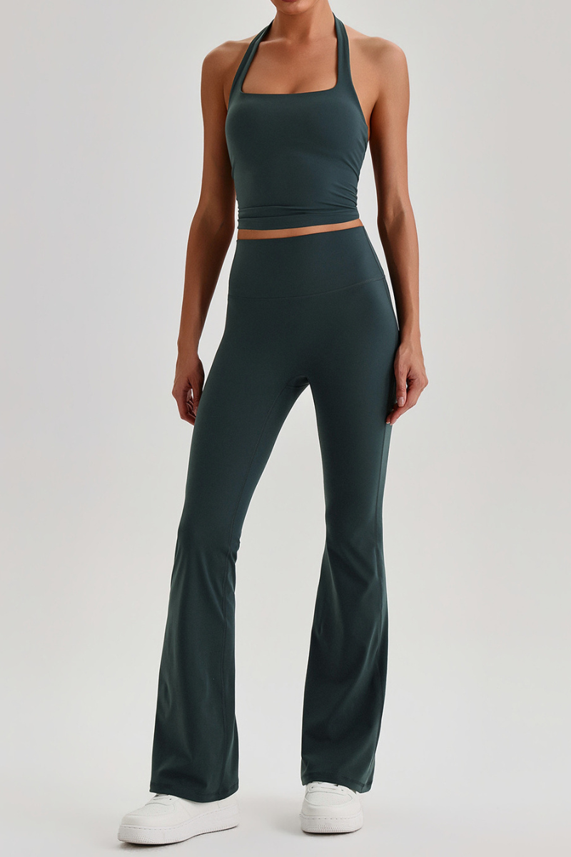 Women's Brushed Halter Tank Top & Yoga Flared Pants Set