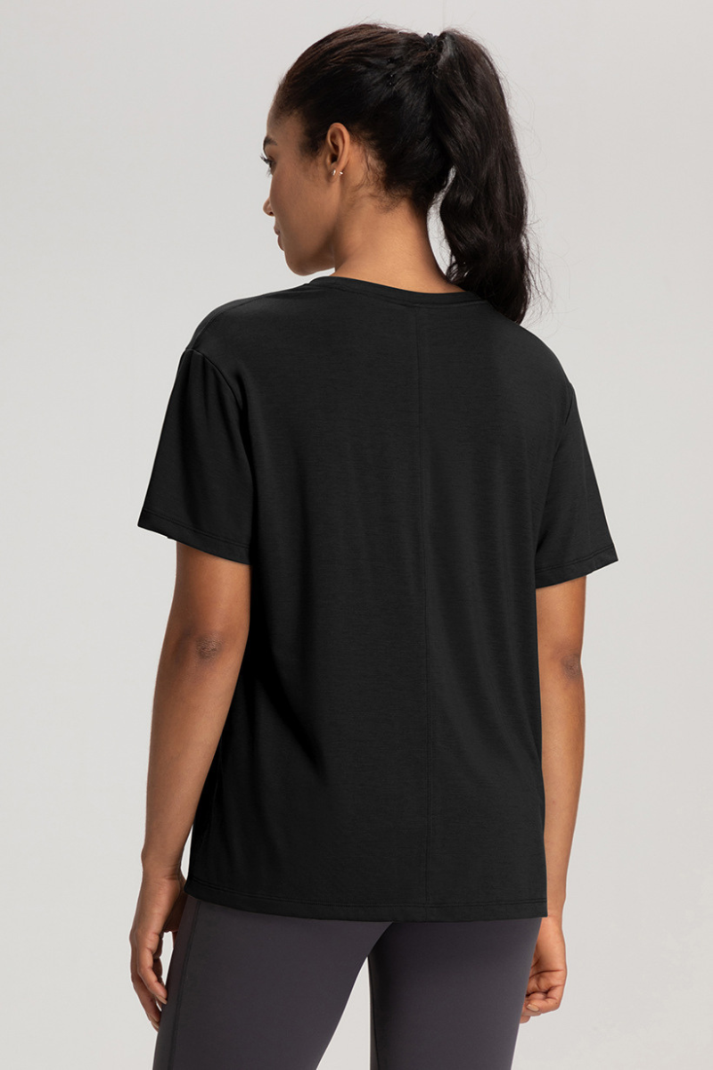 Women Solid Breathable Relaxed-Fit Yoga Short-Sleeve T-Shirt