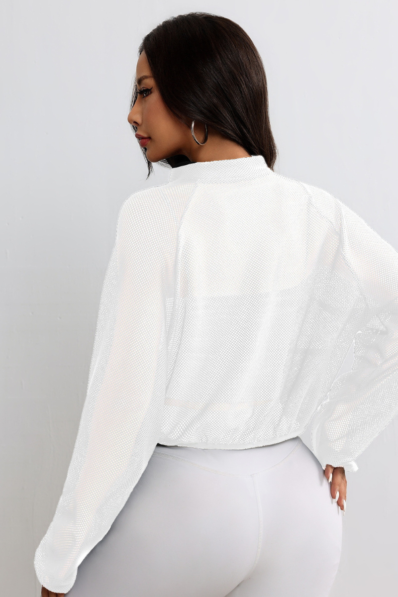 Women's Mock Neck Full Mesh Sheer Cropped Zip-Up Jacket