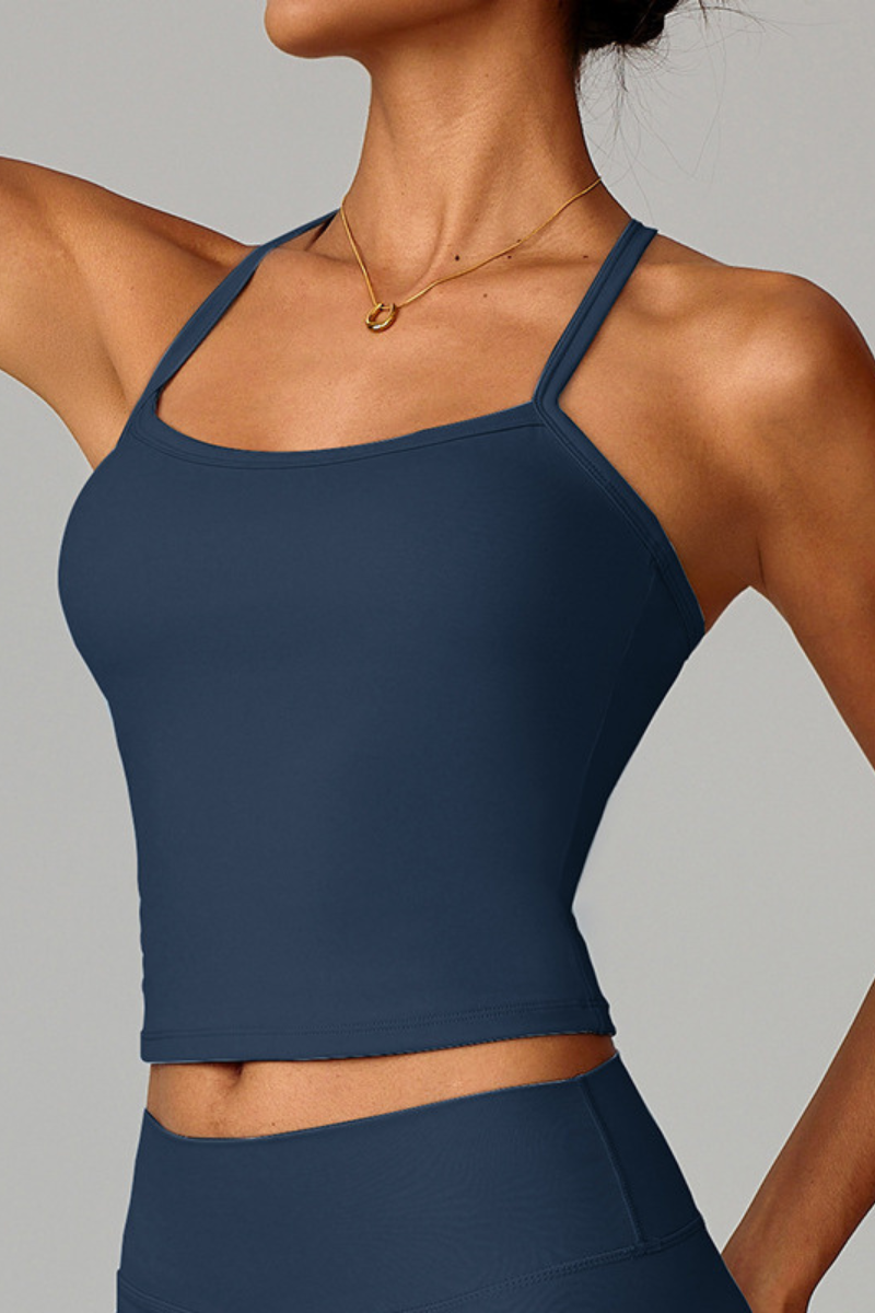 Women's Athletic Solid Thin Strap Cropped Tank Top