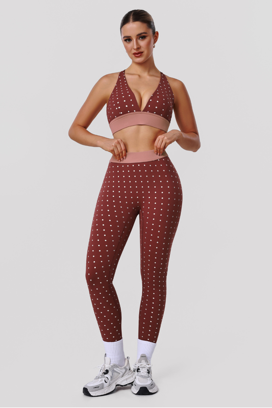 Women's Athletic Polka Dot Sets:V-neck Bra And Leggings