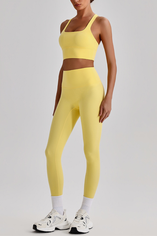 Women's Cross Back Bra & No Front Seam Leggings Yoga Set