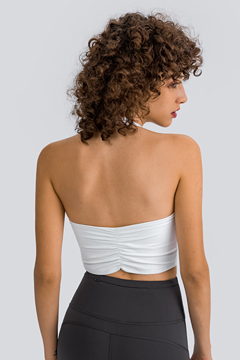 Women Sexy Halter Seamless Ruching Back Sports Bra