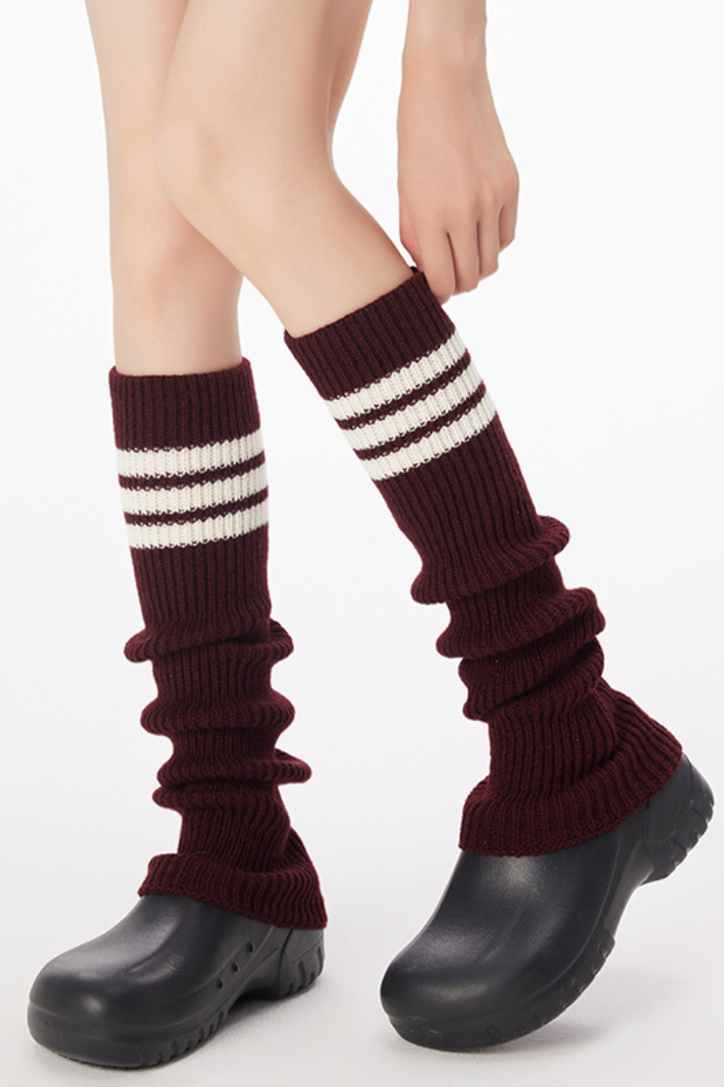 Women Y2K Striped Slouch Socks Ribbed Knit Style Leg Warmers