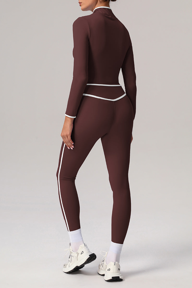 2 Pcs Set Contrasting Color Slim Jacket + Yoga Sports Legging