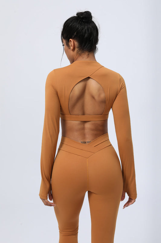 Thumb Hole Backless Long Sleeve Fitness Crop Tops