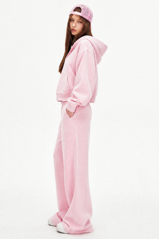 Women's Fall Set: Cropped Zip Up Hooded Jacket And Sweatpant