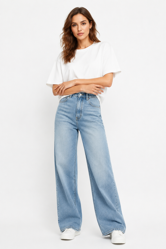 Women's Fall High Waist Loose Fit Wide Leg Jeans