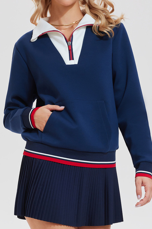 Women's Half-Zip Color Block Front Pocket Tennis Sweatshirt