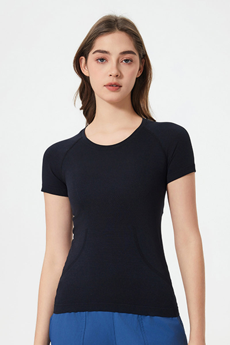 Women Seamless Round Neck Slim-Fit Quick-Dry Breathable Yoga Running T-Shirt