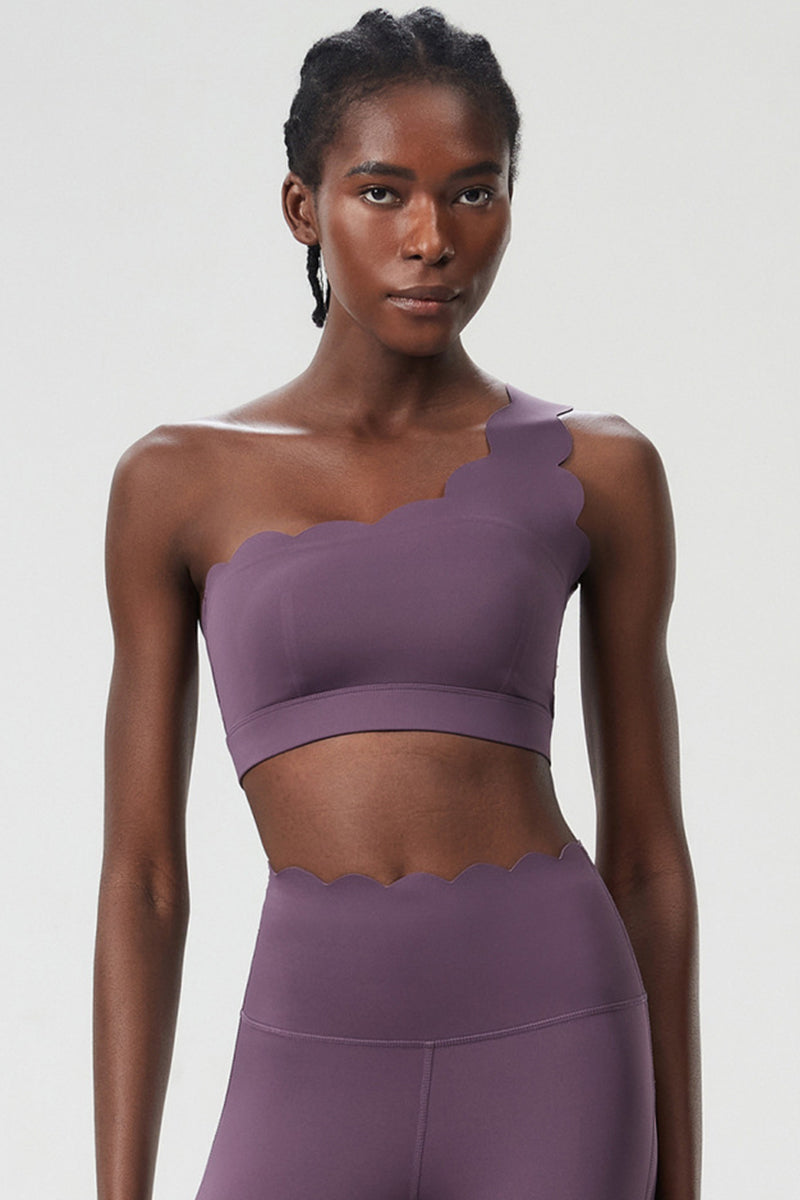 Women Scalloped Single Strap Seamless Plus Size Sports Bra - Removable Padding & Wire-Free