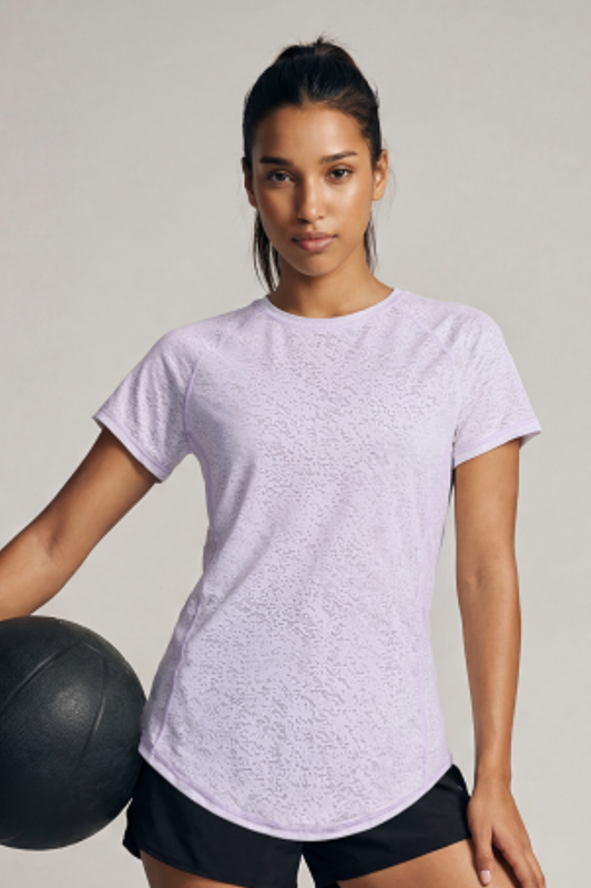 Women's Breathable Mesh Splicing Back Curved Hem T-shirt