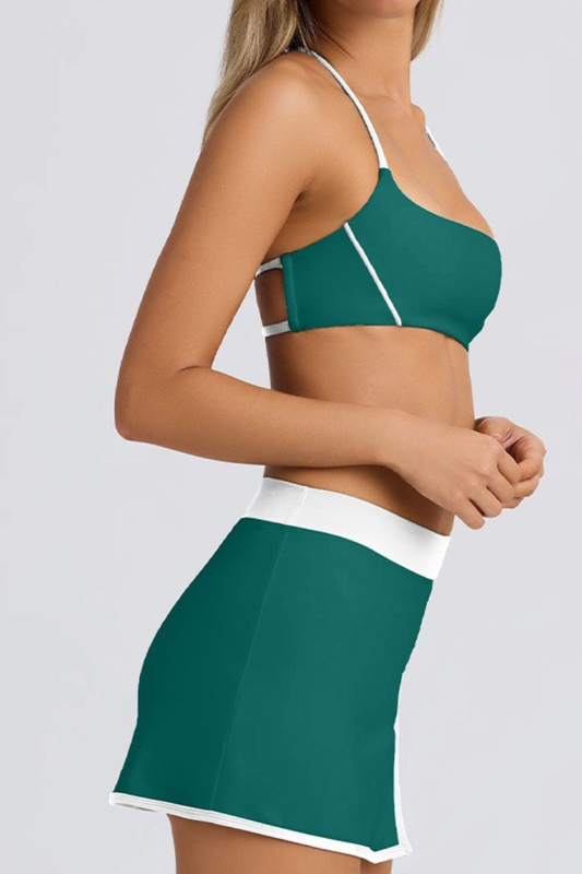 Women's Halter T-Back Bra&High-Waist Split Skort 2-Piece Set