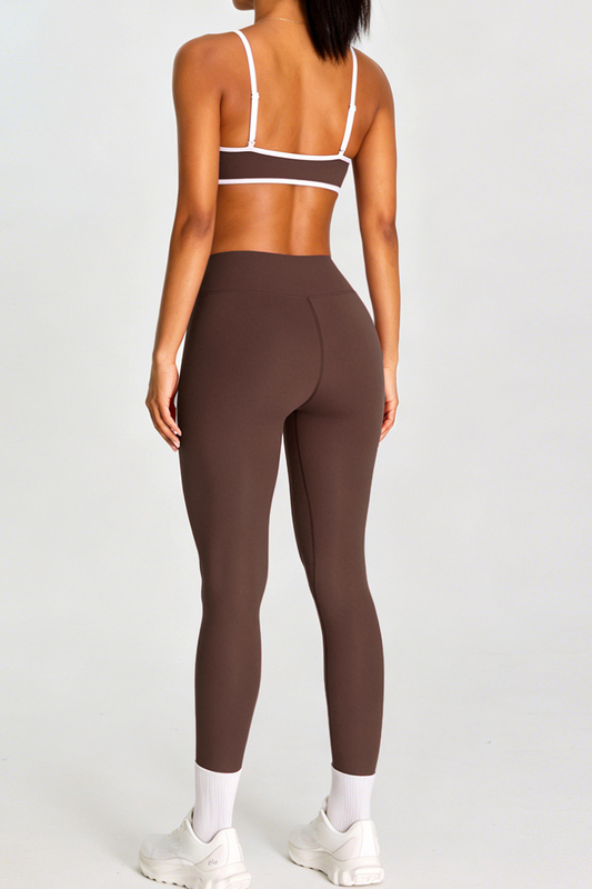 Women's Color-Block Bra And Cross Waist Leggings Sport Set