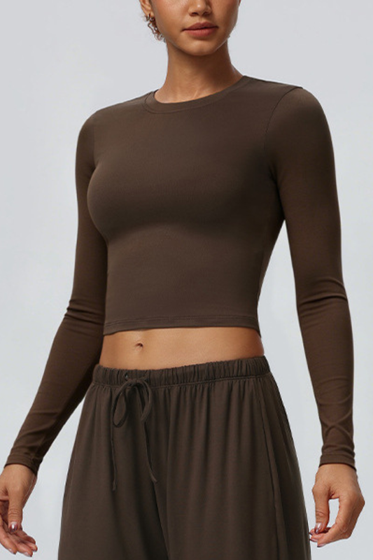 Women's Crew Neck Cropped Long Sleeve Athletic Top