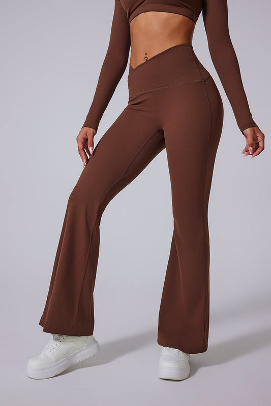 Women'S Crossover High-Waisted Brushed Plastic Yoga Bell Bottoms