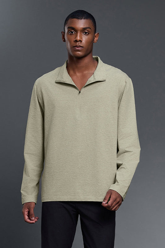 Men Half-Zip Stand Collar Breathable Loose Long Sleeve T-Shirt