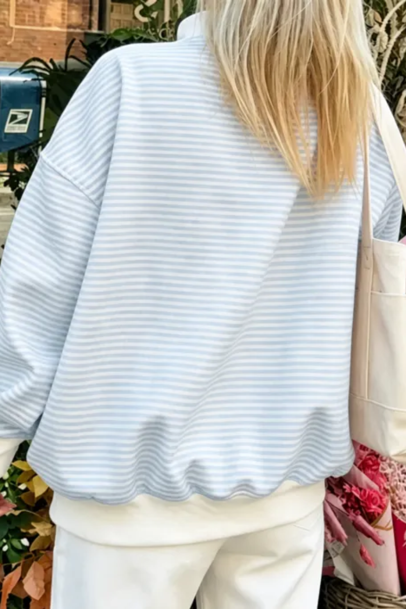 Women's Fall Southern Style Soft Striped Mock Neck Sweatshirt