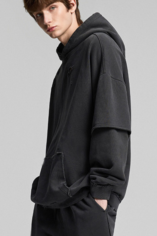 Faux two-piece hooded sweatshirt