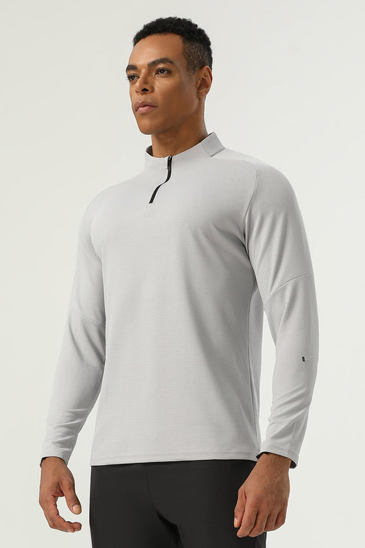 Men's Half Zip Stand Neck Thumb Band Fitness Training Long Sleeve T-Shirt