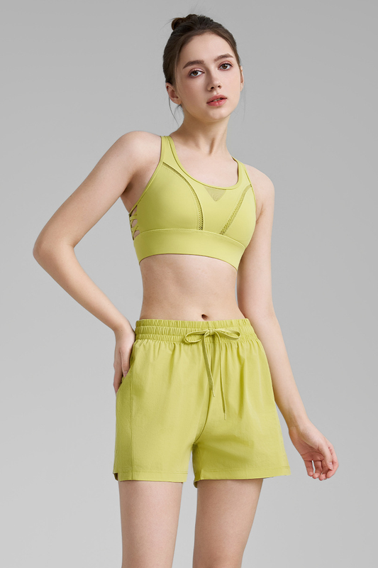 Women's Mesh Panel High Impact Bra & Shorts 2-Piece Set