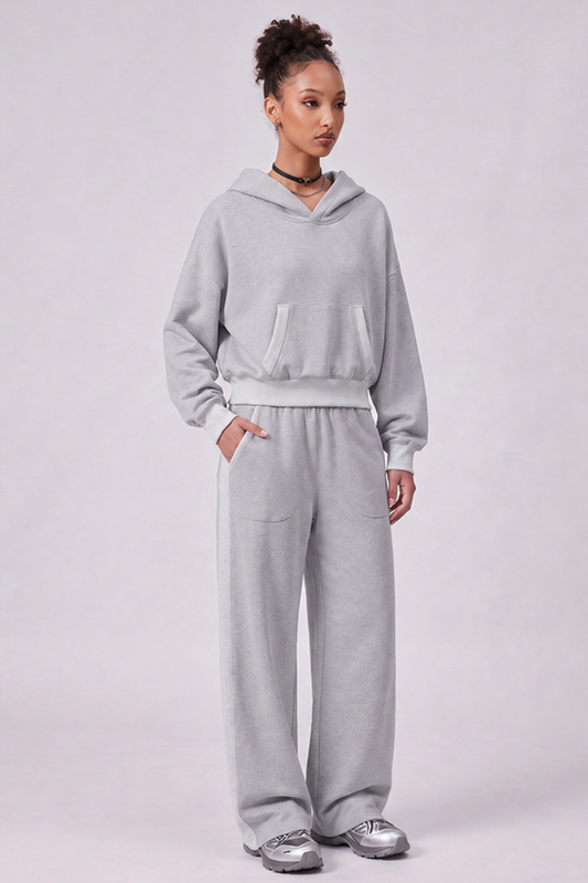 Women's Fall Color Block Set:Cropped Hoodie And Sweatpants
