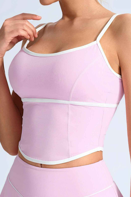 Women's Contrast Trim Contrat Crisscross Back Yoga Tank Top