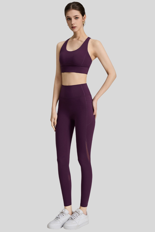 Women's Athletic Sets:U-neck Bra And Mesh-Panel Leggings